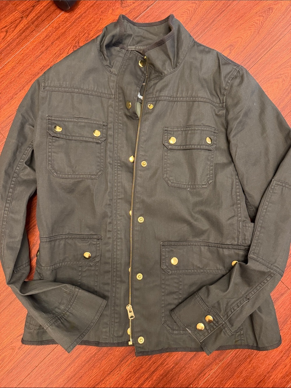 JCrew Dark Olive Utility Jacket with Brass Hardware